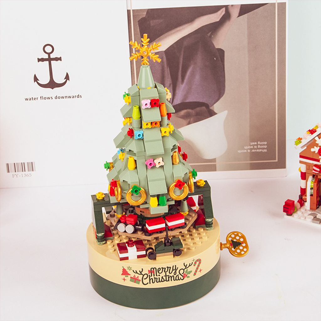 YOTOY Christmas Tree Building Blocks Music Box - Chinese Rotating Brick Toy for Festive Décor & Play