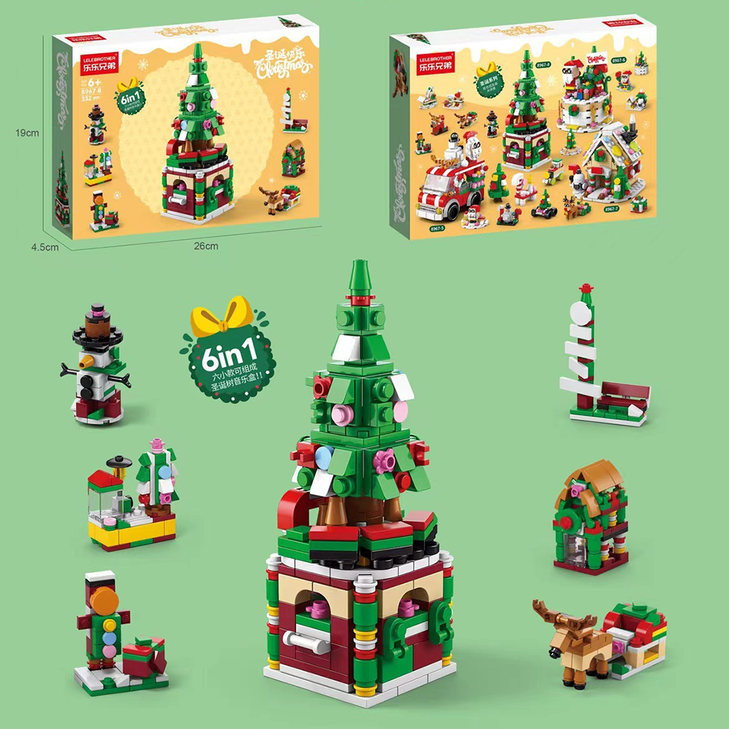 YOTOY Christmas Brick Candy House with Santa, Snowfall, and Rotating Music Box - Compatible with Building Blocks