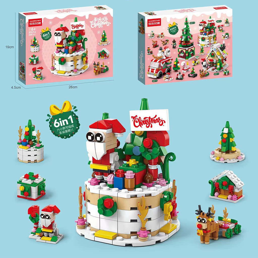 YOTOY Christmas Brick Candy House with Santa, Snowfall, and Rotating Music Box - Compatible with Building Blocks