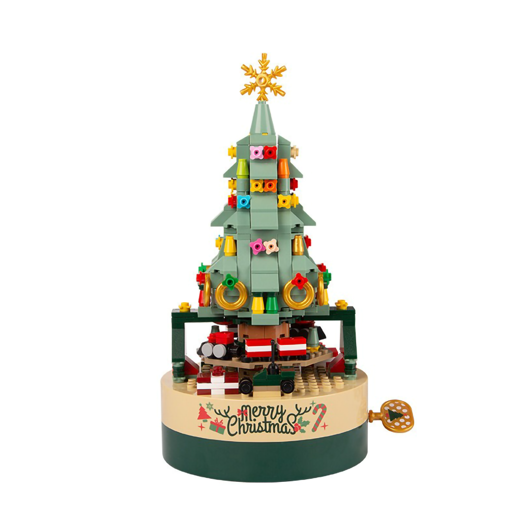 YOTOY Christmas Tree Building Blocks Music Box - Chinese Rotating Brick Toy for Festive Décor & Play