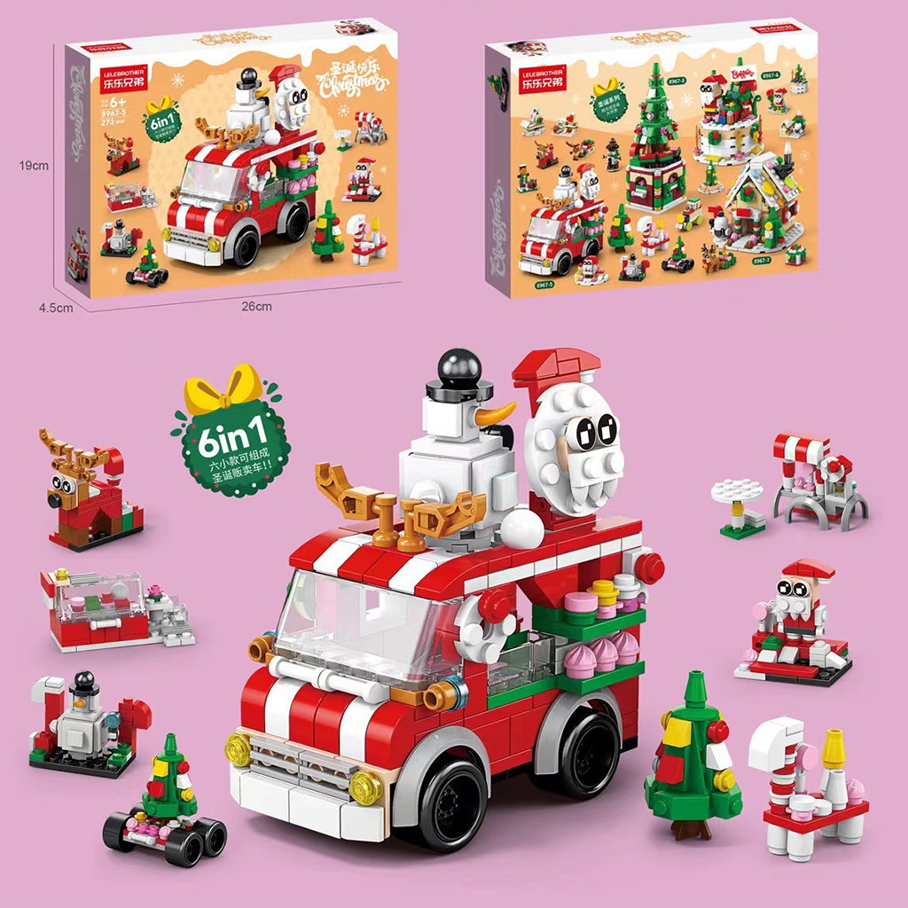 YOTOY Christmas Brick Candy House with Santa, Snowfall, and Rotating Music Box - Compatible with Building Blocks