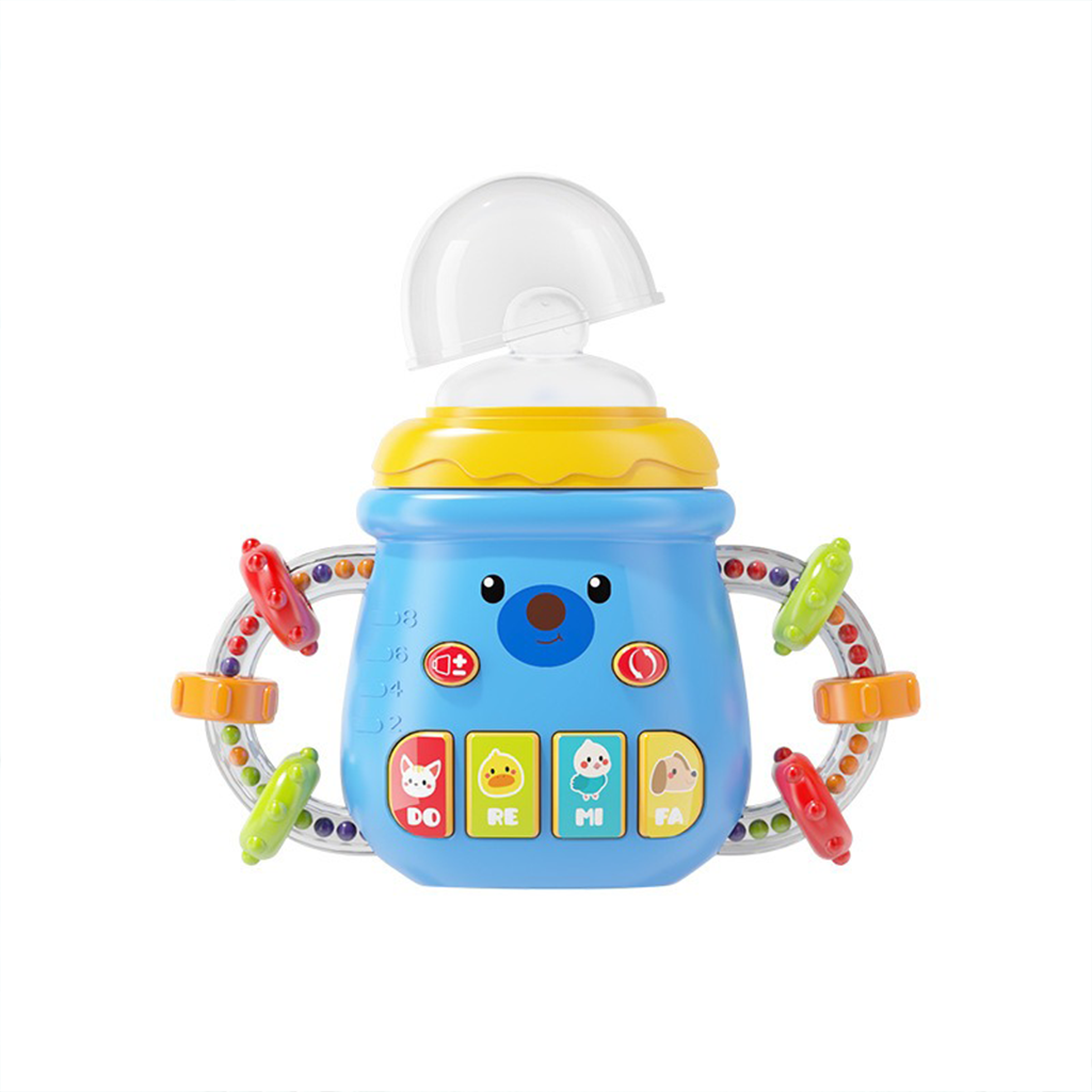 YOTOY Teething Rattle Drum Sensory Toy with Pacifier, Baby Bottle Nipple & Music Light-up English Learning Machine