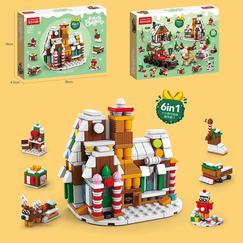 YOTOY Christmas Brick Candy House with Santa, Snowfall, and Rotating Music Box - Compatible with Building Blocks