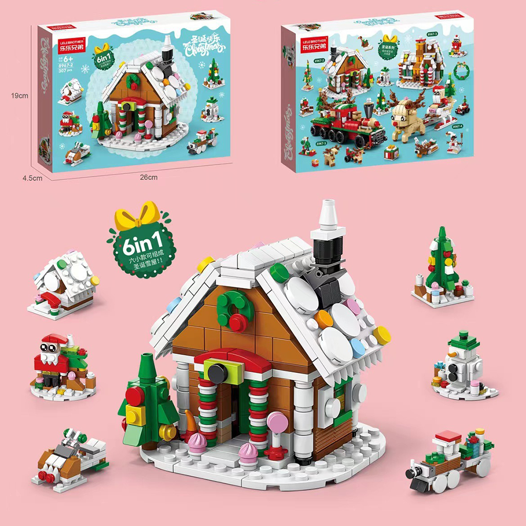 YOTOY Christmas Brick Candy House with Santa, Snowfall, and Rotating Music Box - Compatible with Building Blocks