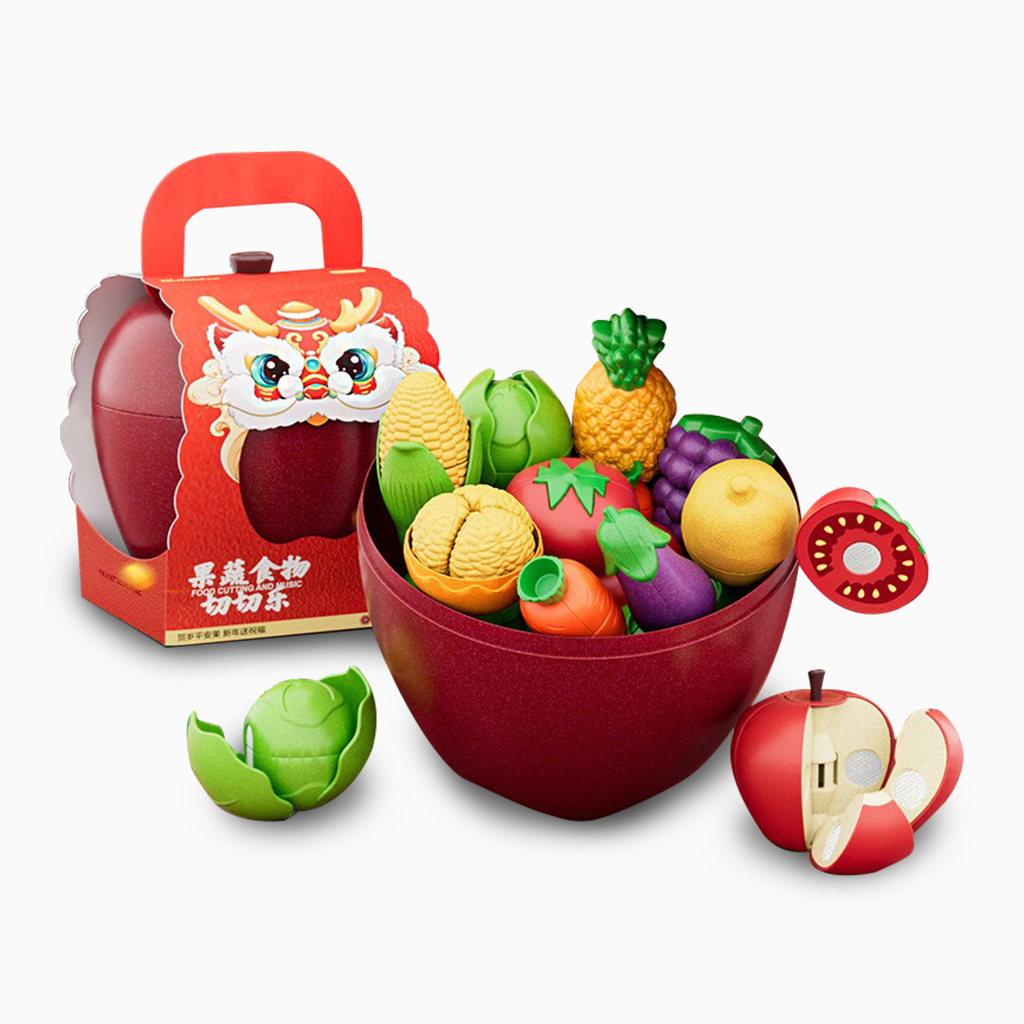 YOTOY FunCut Play Food Vegetables & Fruits Peeler Set | Realistic Kitchen Toy for Kids | Pretend Cooking & Holiday Peace Fruit Gift