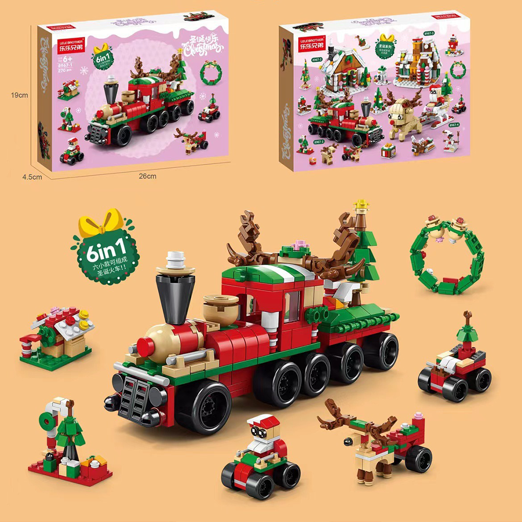 YOTOY Christmas Brick Candy House with Santa, Snowfall, and Rotating Music Box - Compatible with Building Blocks