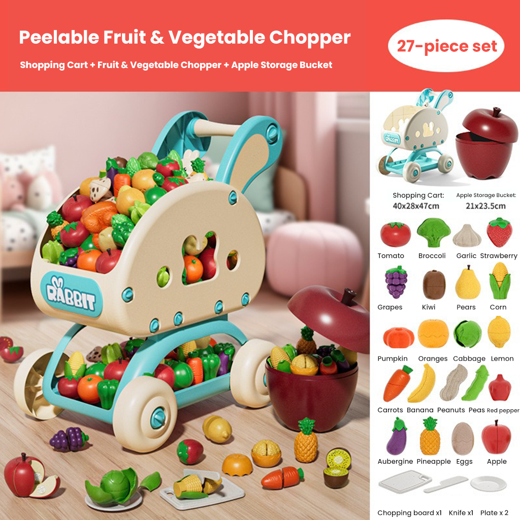 YOTOY FunCut Play Food Vegetables & Fruits Peeler Set | Realistic Kitchen Toy for Kids | Pretend Cooking & Holiday Peace Fruit Gift