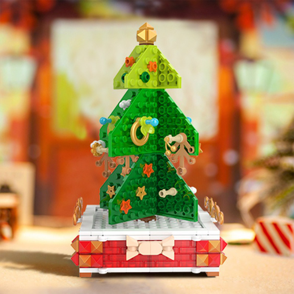 YOTOY Christmas Tree Building Blocks Music Box - Chinese Rotating Brick Toy for Festive Décor & Play