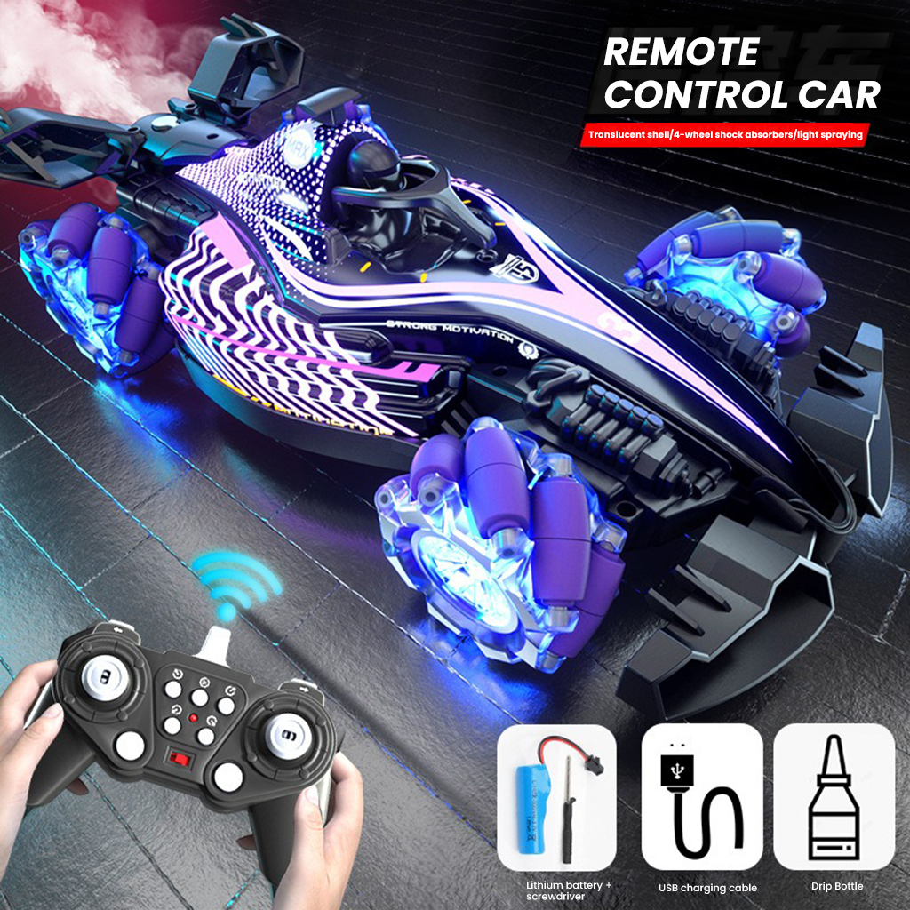 YOTOY Dual-Control 4WD Drift Simulation Formula Racer with RGB Lights, Music, and Spray Remote Control Car