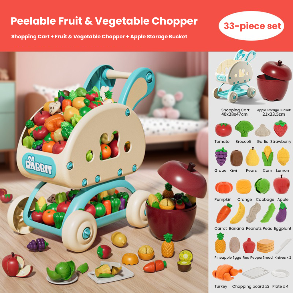 YOTOY FunCut Play Food Vegetables & Fruits Peeler Set | Realistic Kitchen Toy for Kids | Pretend Cooking & Holiday Peace Fruit Gift