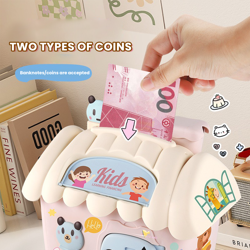 YOTOY Kids' Smart House Money Bank Toy - Save & Withdraw Multi-functional Bunny House Coin Bank with Pen Holder & Desktop Ornament