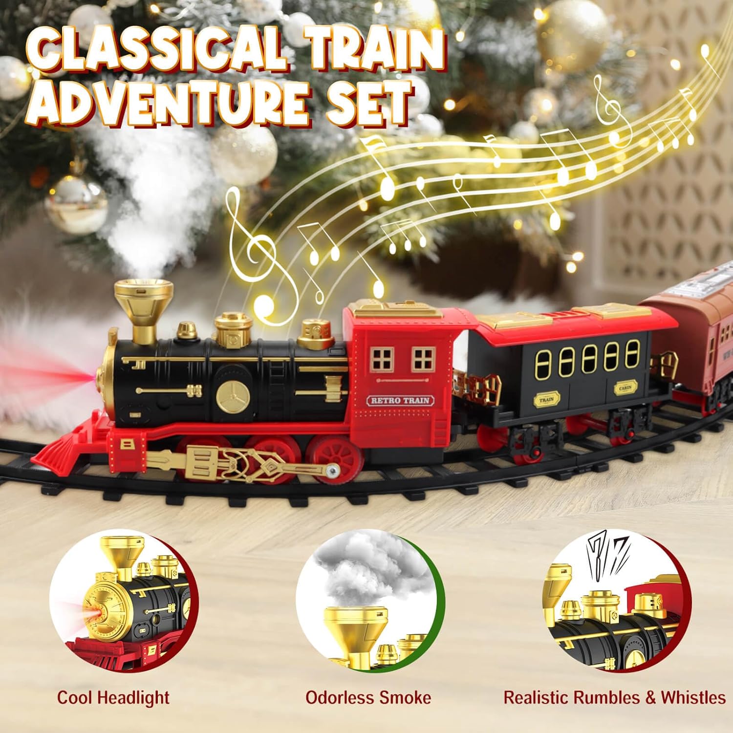 YOTOY Classic Electric Train Set for Kids: 3-8+ Years - Christmas & Birthday Fun with Realistic Smoke, Lights & Sounds