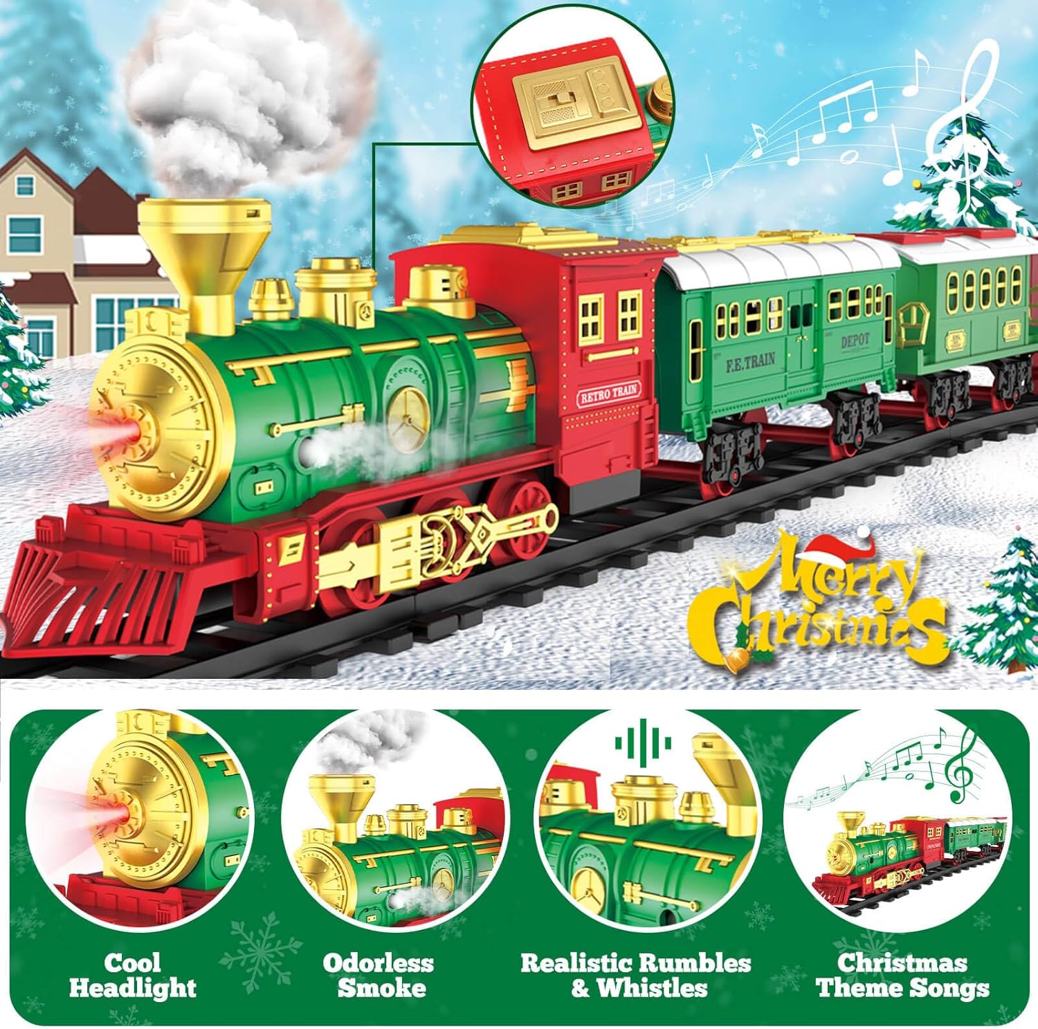 YOTOY Interactive Steam Train Set for Kids Ages 3-8+: Realistic Smoke, Lights & Sounds - Ultimate Christmas & Birthday Gift for Boys & Girls