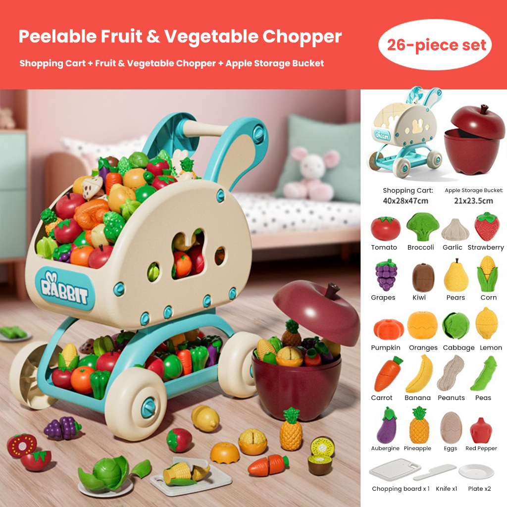 YOTOY FunCut Play Food Vegetables & Fruits Peeler Set | Realistic Kitchen Toy for Kids | Pretend Cooking & Holiday Peace Fruit Gift