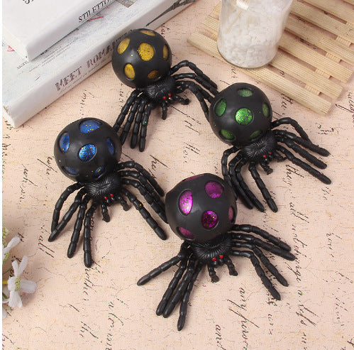 YOTOY TPR Squeeze Stress Relief Toy - Squishy Bead Grape Ball Halloween Jumbo Spider Sensory Fidget Fun