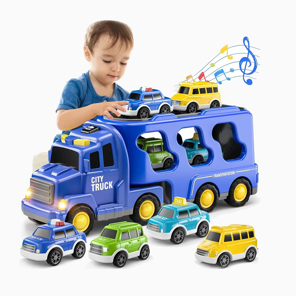 YOTOY 2024 Hot selling inertial lighting music transport car, 5 in 1 storage double-decker truck, urban fire engineering toy car - YOTOY