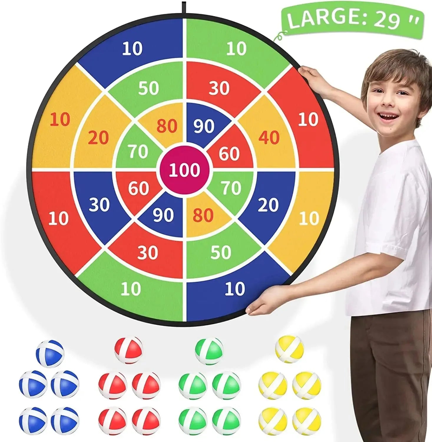 YOTOY 29in Large Dart Board for Kids Boys Toys Dart Board 20 Sticky Balls Indoor Outdoor Sport Fun Party Play Game Toys - YOTOY