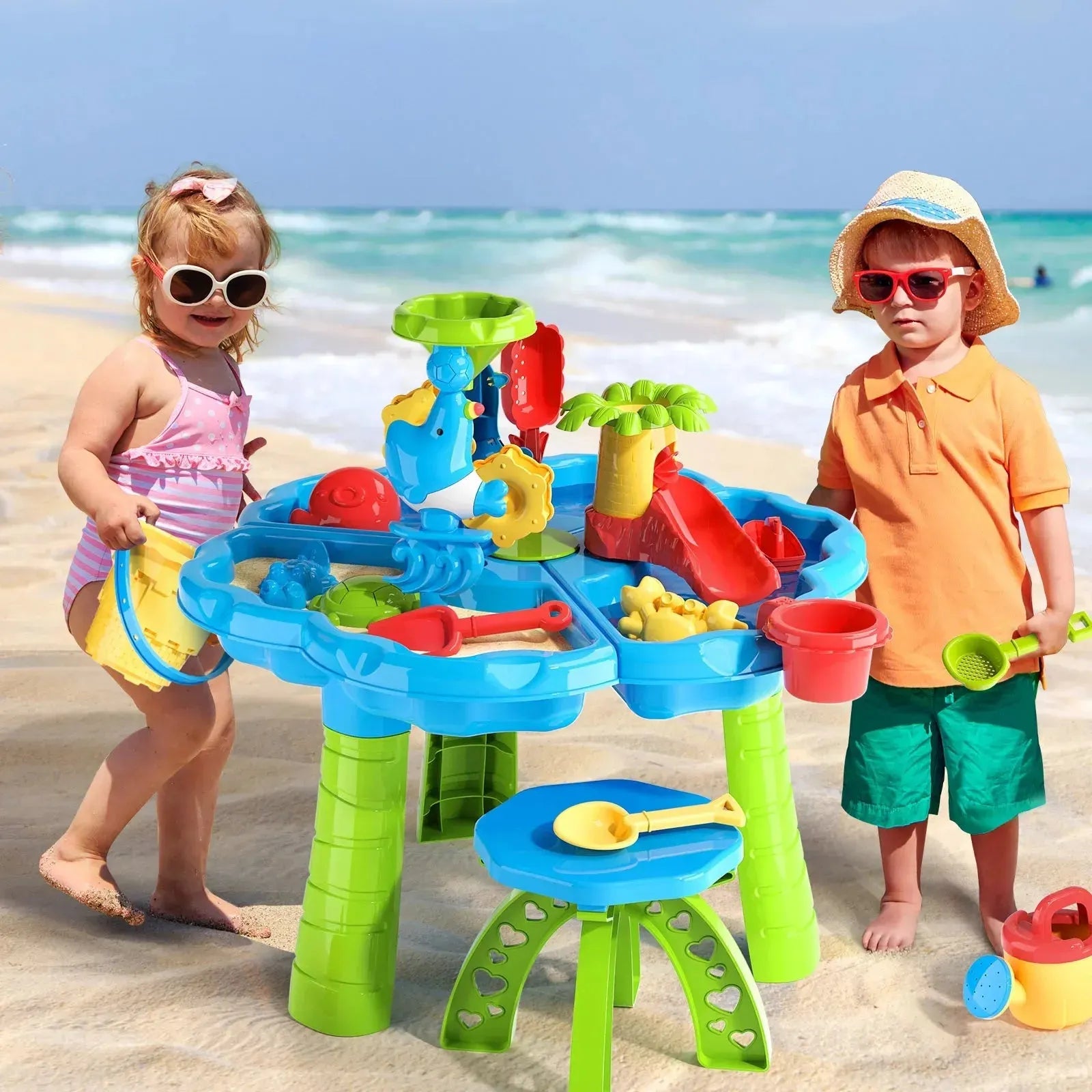 YOTOY 3 in 1 Sand and Water Play Table Beach Toy for Kids Play Table Sand Water Toy for Outdoor Kids Sand Water Table Toys - YOTOY