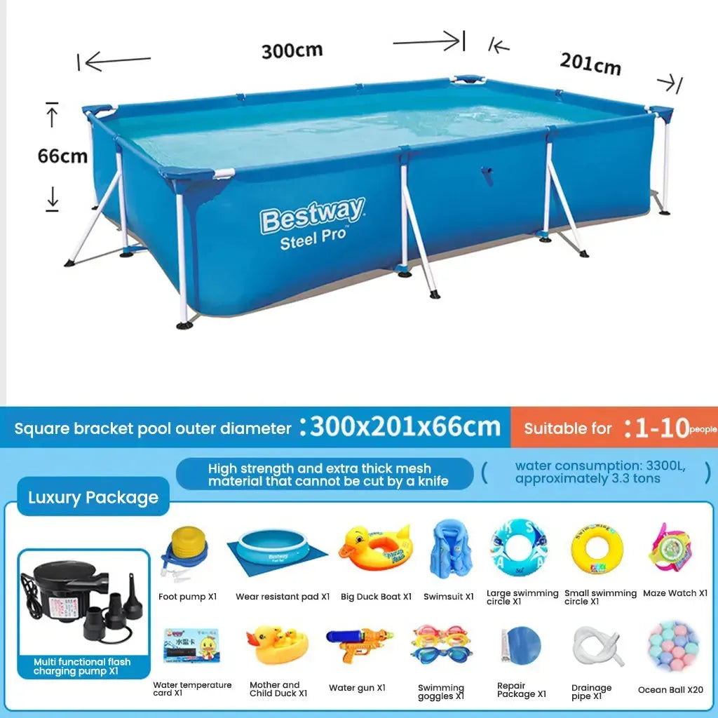 YOTOY 300x201x66cm Square Inflatable Swimming Pool for Kids & Adults - YOTOY