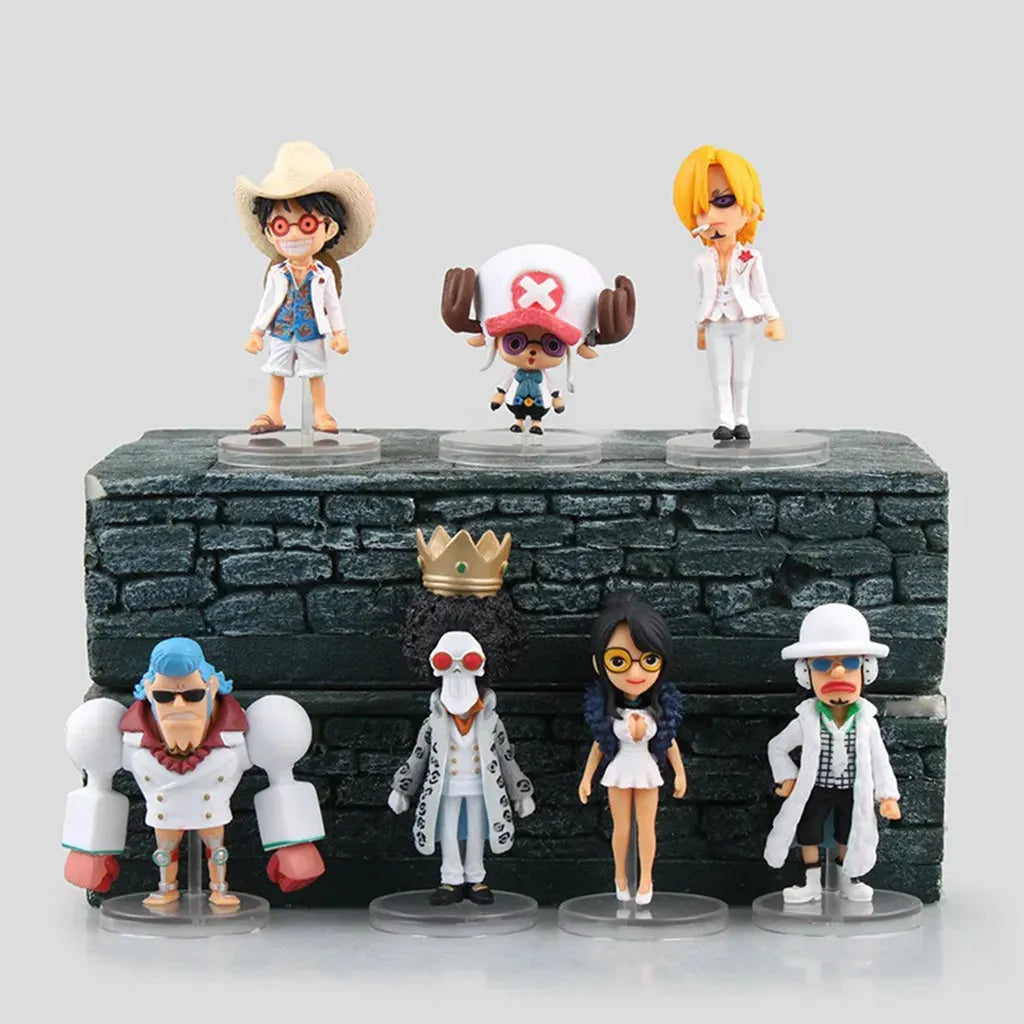 YOTOY 7pcs White Clothes One Piece Luffy Anime Figures Desktop Ornaments - YOTOY