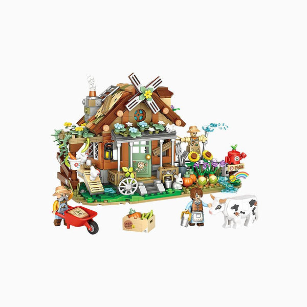 YOTOY 899Pcs Small Particle Street Scene Puzzle Building Block Toys - Rural Hut - YOTOY