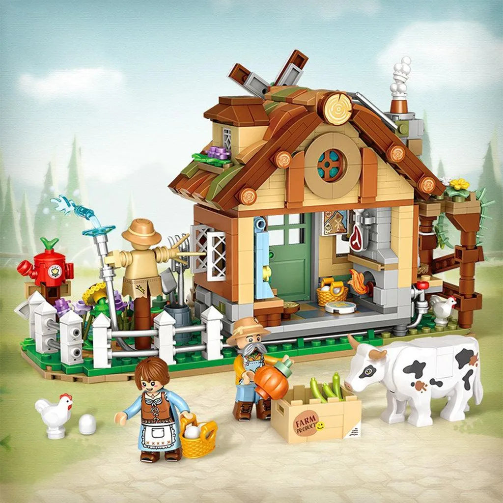 YOTOY 899Pcs Small Particle Street Scene Puzzle Building Block Toys - Rural Hut - YOTOY