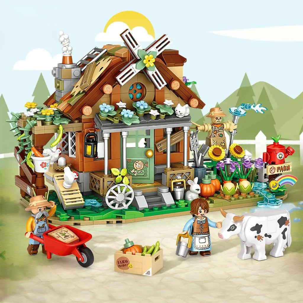 YOTOY 899Pcs Small Particle Street Scene Puzzle Building Block Toys - Rural Hut - YOTOY