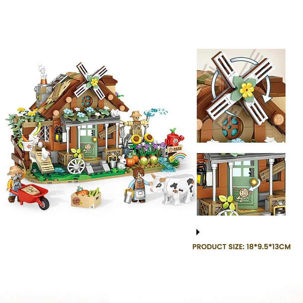 YOTOY 899Pcs Small Particle Street Scene Puzzle Building Block Toys - Rural Hut - YOTOY