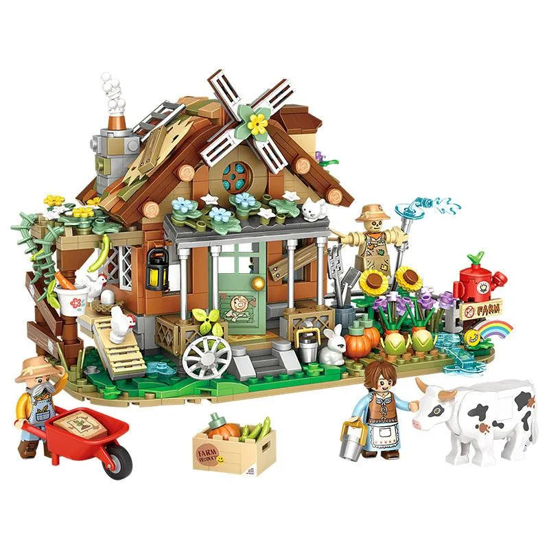 YOTOY 899Pcs Small Particle Street Scene Puzzle Building Block Toys - Rural Hut - YOTOY