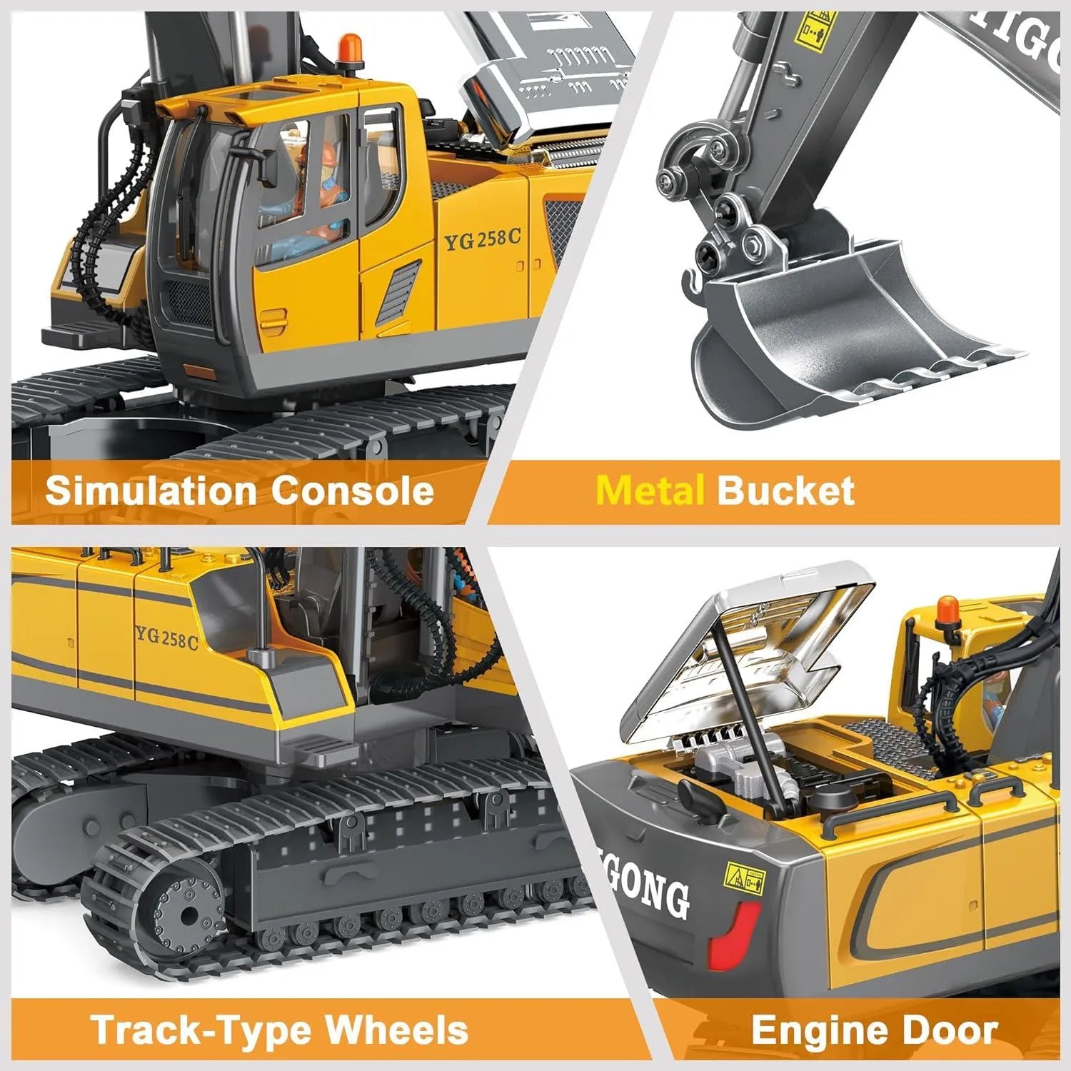 YOTOY Alloy Remote Control Excavator Toys for Boys - YOTOY