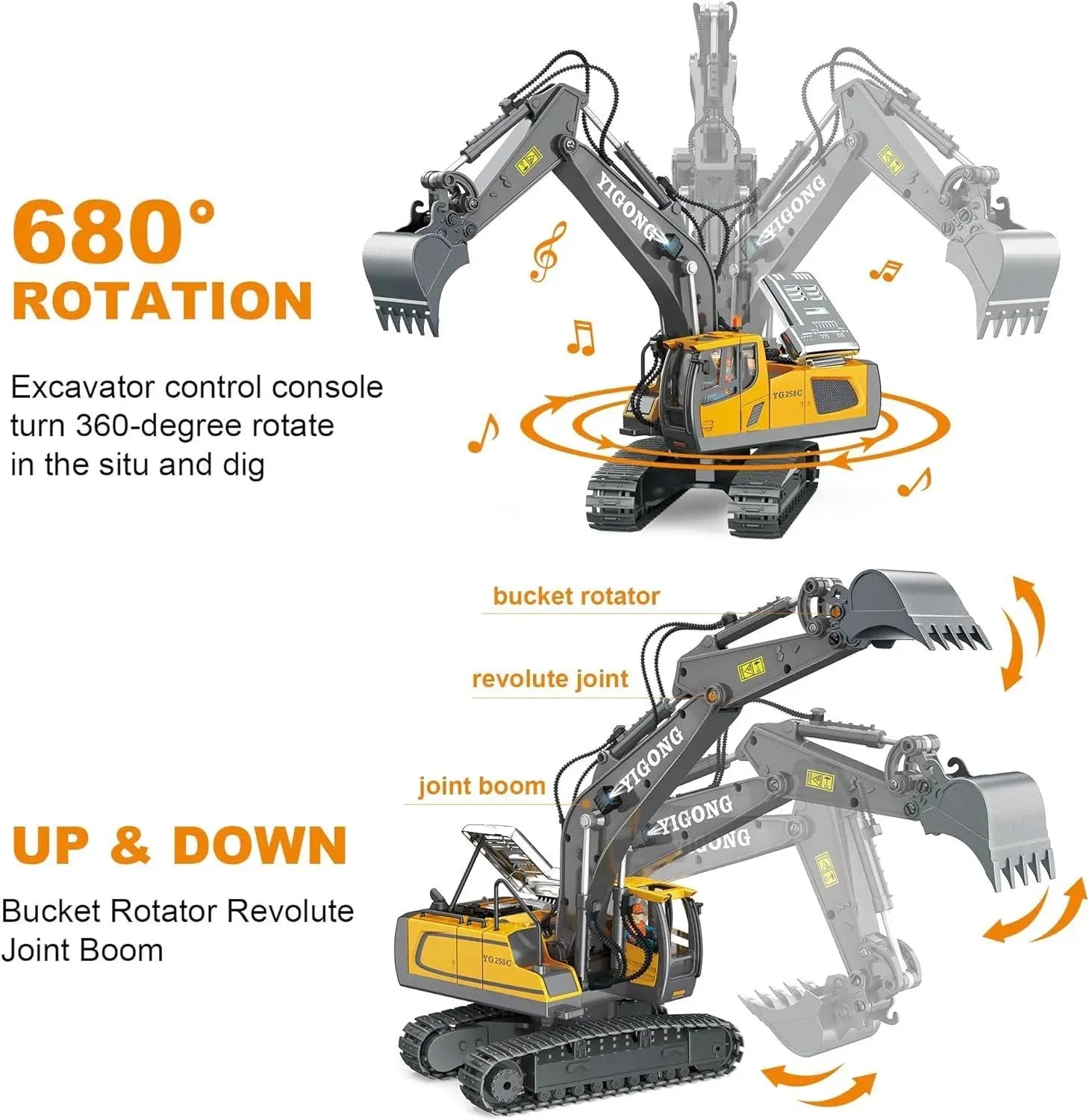 YOTOY Alloy Remote Control Excavator Toys for Boys - YOTOY