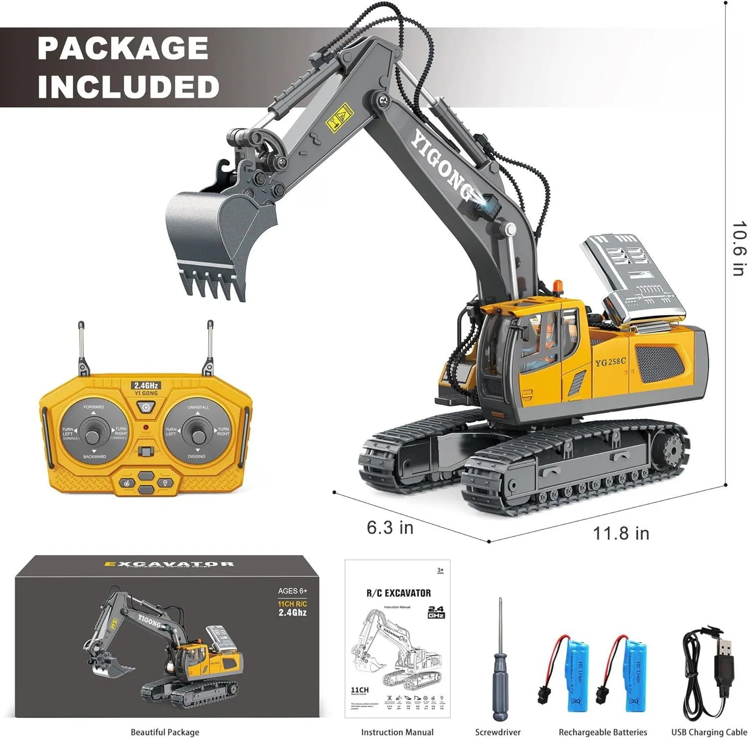 YOTOY Alloy Remote Control Excavator Toys for Boys - YOTOY