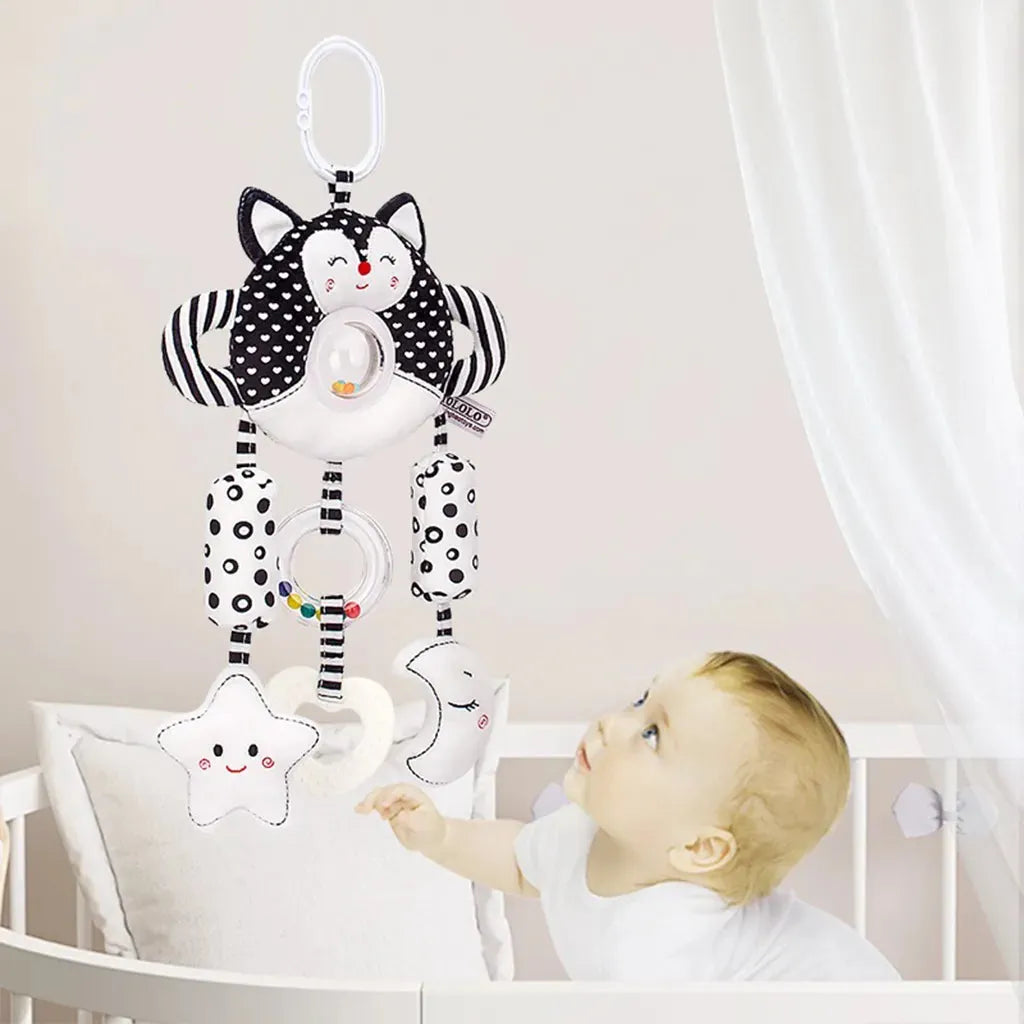 YOTOY Baby Black & White Rattle Mobile Crib Bed Bell Toy for Stroller - Soothing Wind Chime Accessory - YOTOY