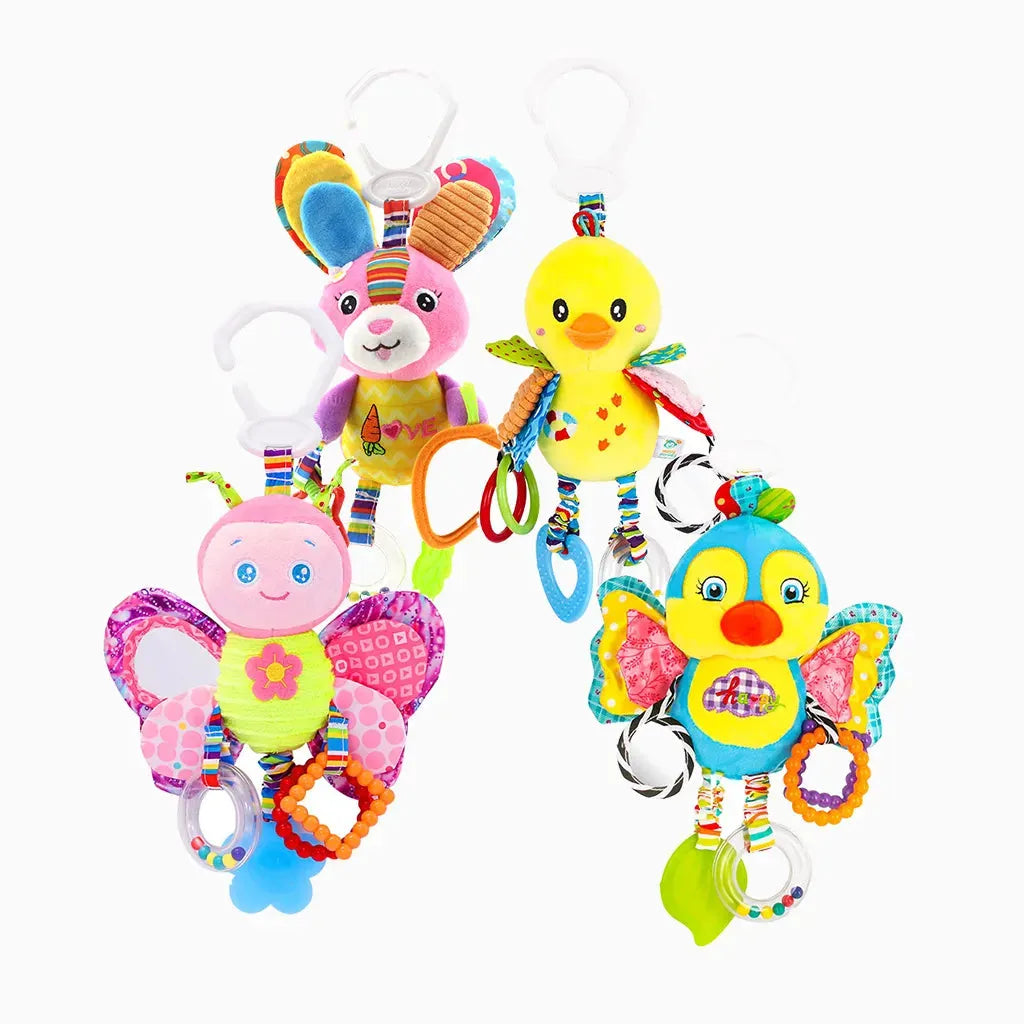 YOTOY Baby Cartoon Animal Rattle Teether Toy with Crinkle Paper - Soothing Plush Doll for Infants - YOTOY