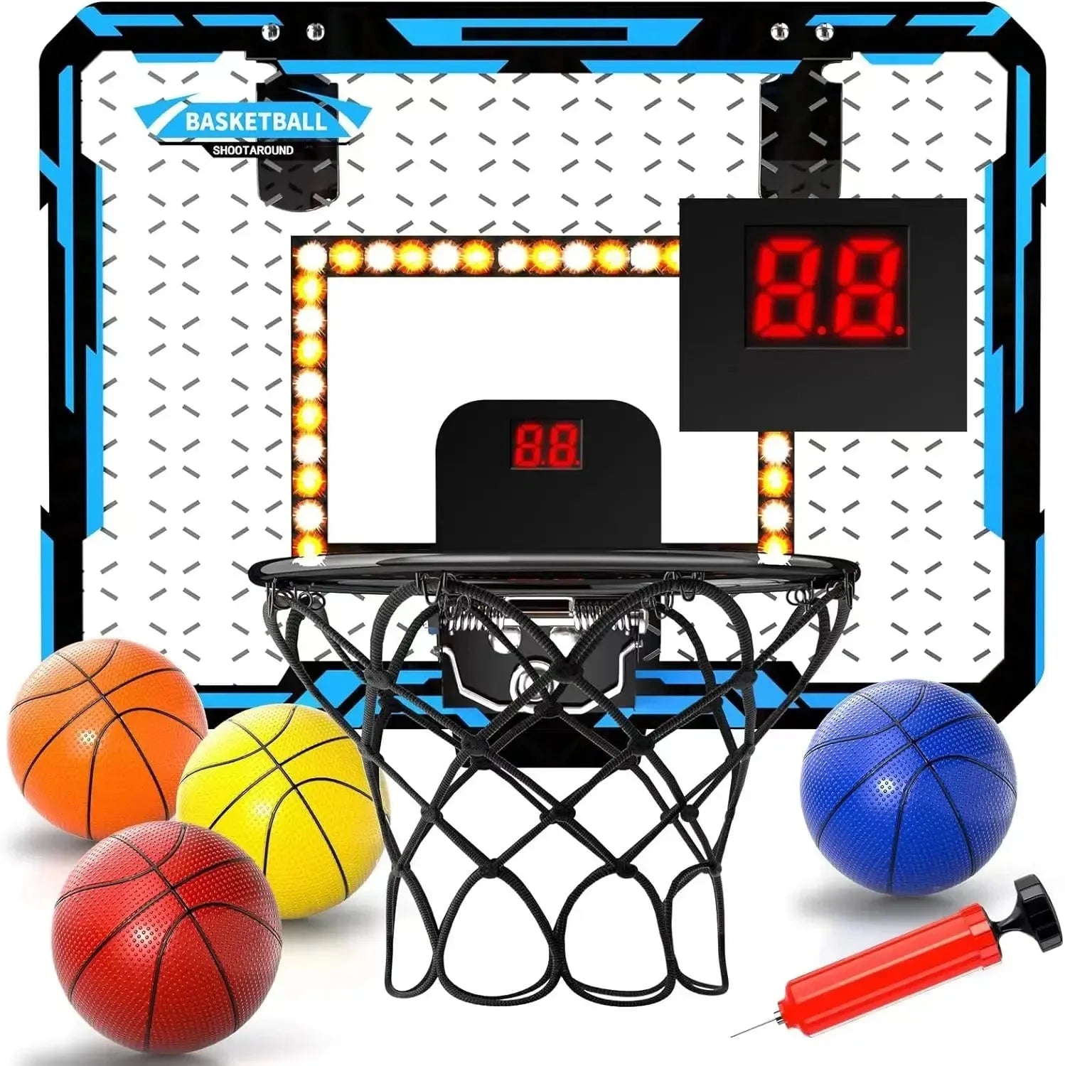 YOTOY Basketball Hoop Indoor, LED Light Mini Basketball Hoop with 4 Balls Electronic Scoreboard, Over The Door Basketball Hoop - YOTOY