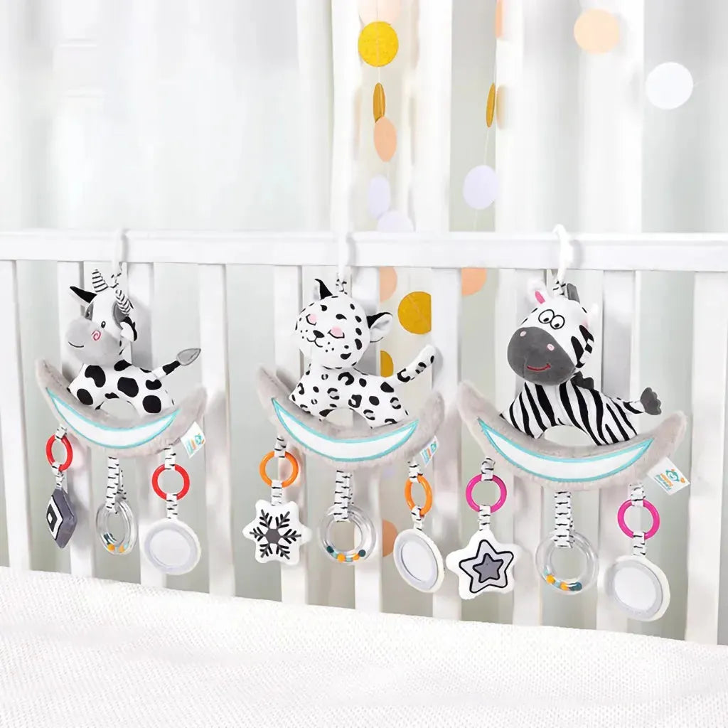 YOTOY Black & White Baby Mobile with Music, Crib Toy Car Bed Bell Rattle for Infants - Soothing Musical Mobile for Babies - YOTOY