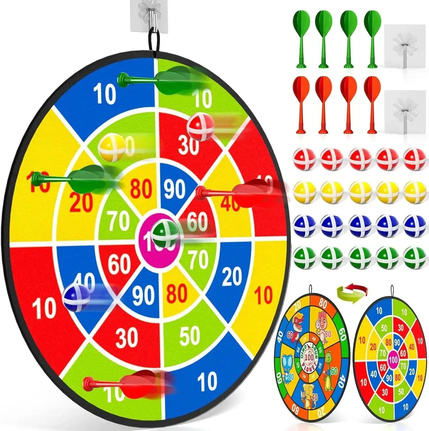 YOTOY Children's Dartboard Set Toys,Double Sided with 20 Sticky Balls,8 Darts,Indoor and Outdoor Party Games - YOTOY