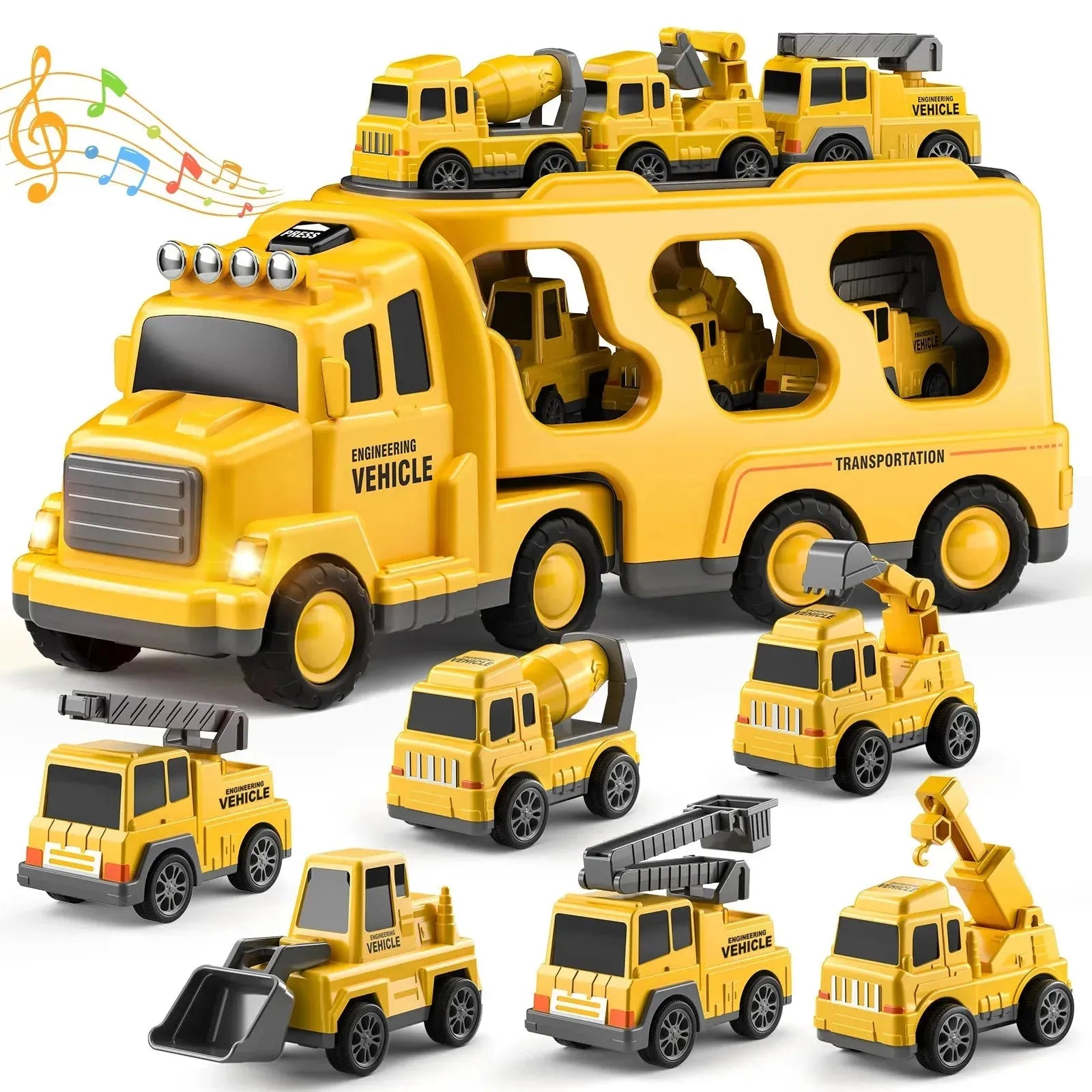 YOTOY Children's Truck Toys-7 in 1 friction-powered car toys for children aged 2345678, engineering car series - YOTOY