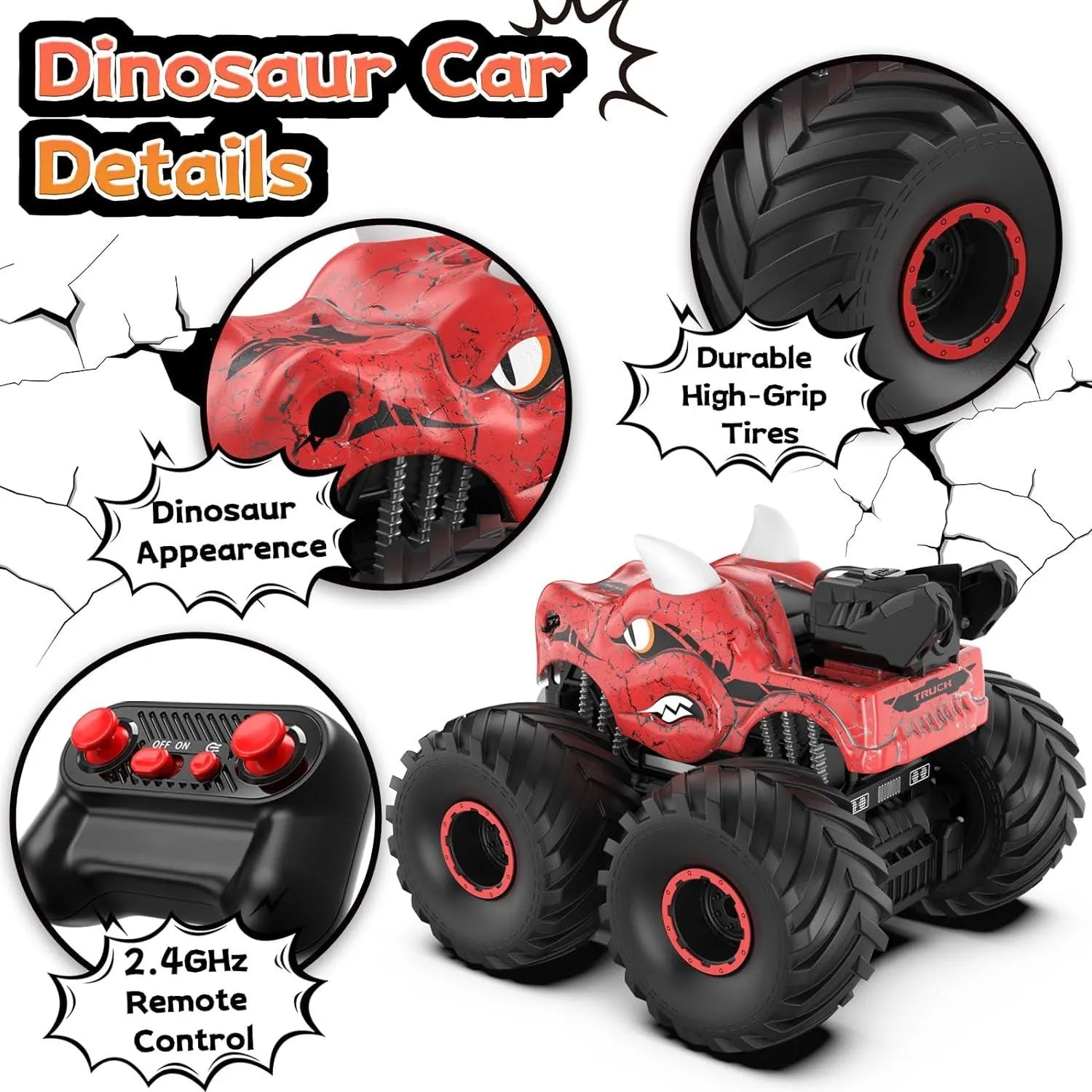 YOTOY Dinosaur Remote Control Car with Light, Sound & Spray - YOTOY