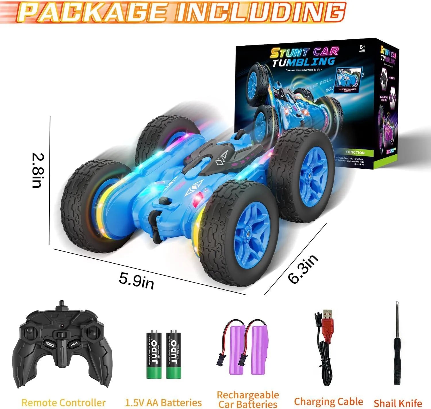 YOTOY Double-Sided 360° Rotating Strip Lights and Headlights RC Car Toys - YOTOY