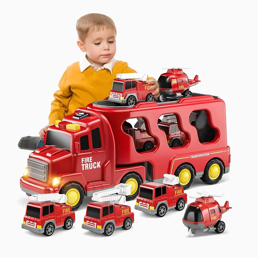 YOTOY Fire Toys for Boys Girls 5 in1Carrier Truck Transport Cars for Toddlers Friction Power Vehicles for Kids Christmas Birthday Gift - YOTOY