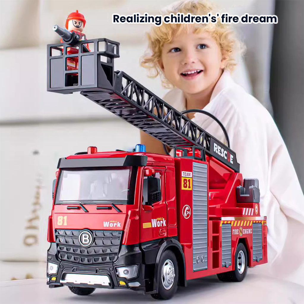 YOTOY Giant Size Kids' Alloy Fire Truck Toy Car with Water Spraying, Ladder Rescue Vehicle - Perfect for Boys - YOTOY