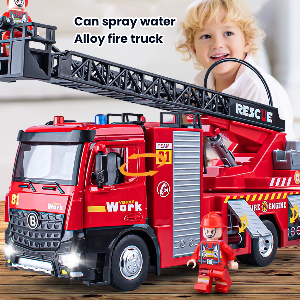 YOTOY Giant Size Kids' Alloy Fire Truck Toy Car with Water Spraying, Ladder Rescue Vehicle - Perfect for Boys - YOTOY