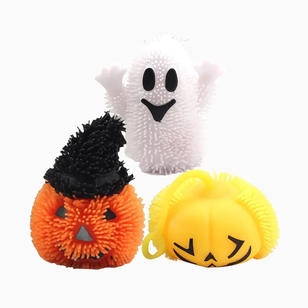 YOTOY Halloween Flashing Pom Pom Pumpkin Ghost Elf TPR Stress Relief Toy - YOTOY