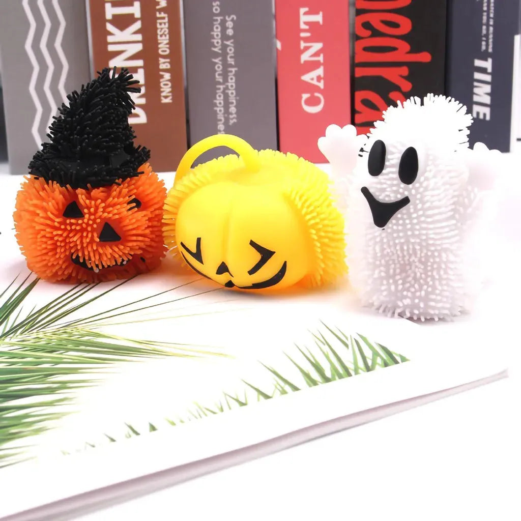 YOTOY Halloween Flashing Pom Pom Pumpkin Ghost Elf TPR Stress Relief Toy - YOTOY