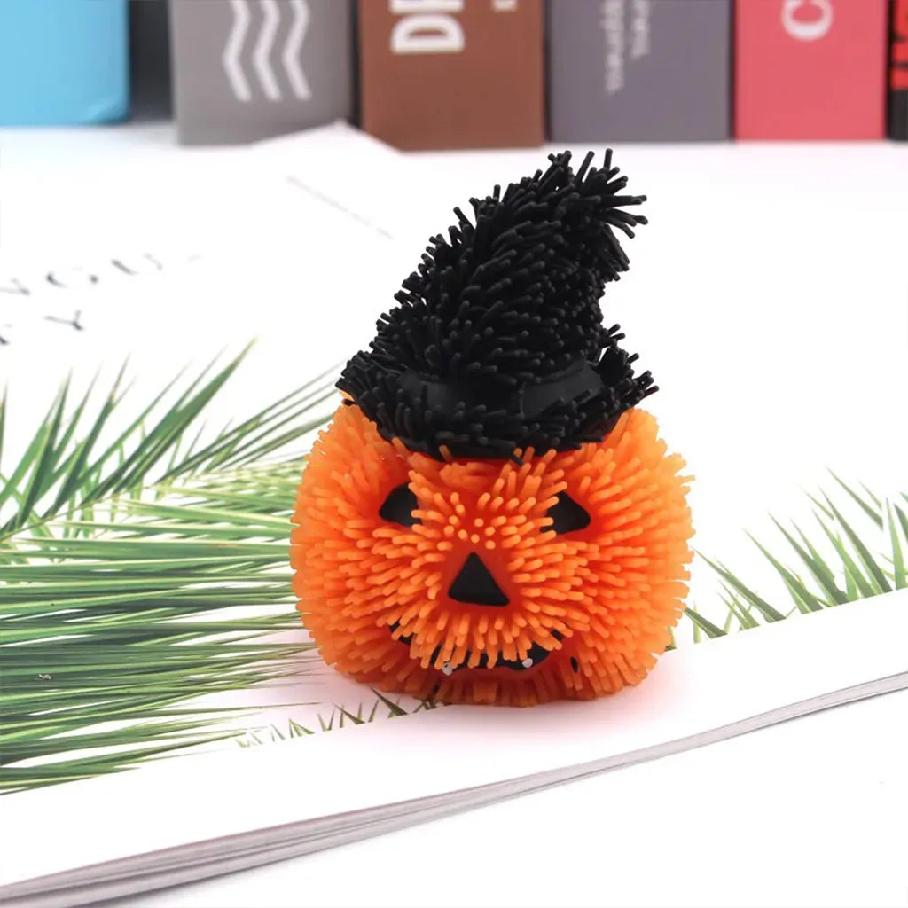 YOTOY Halloween Flashing Pom Pom Pumpkin Ghost Elf TPR Stress Relief Toy - YOTOY