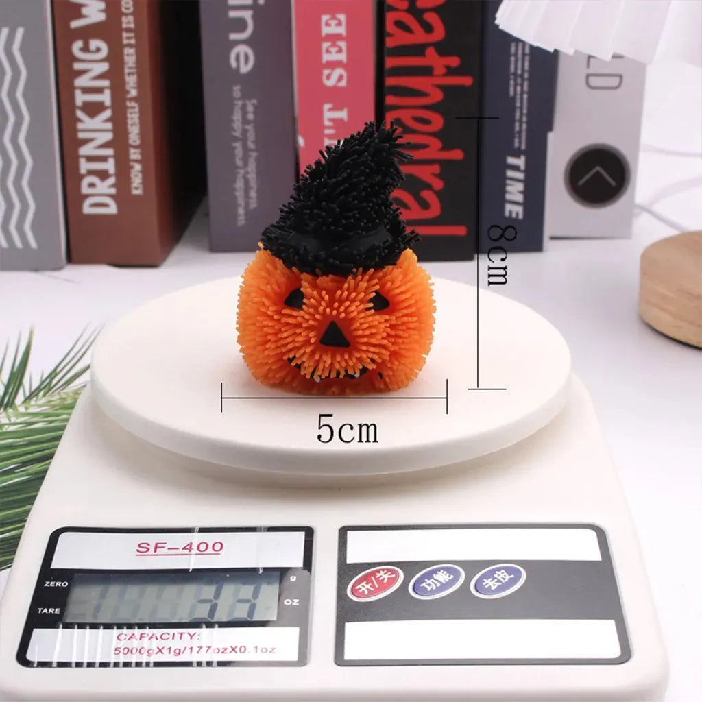 YOTOY Halloween Flashing Pom Pom Pumpkin Ghost Elf TPR Stress Relief Toy - YOTOY