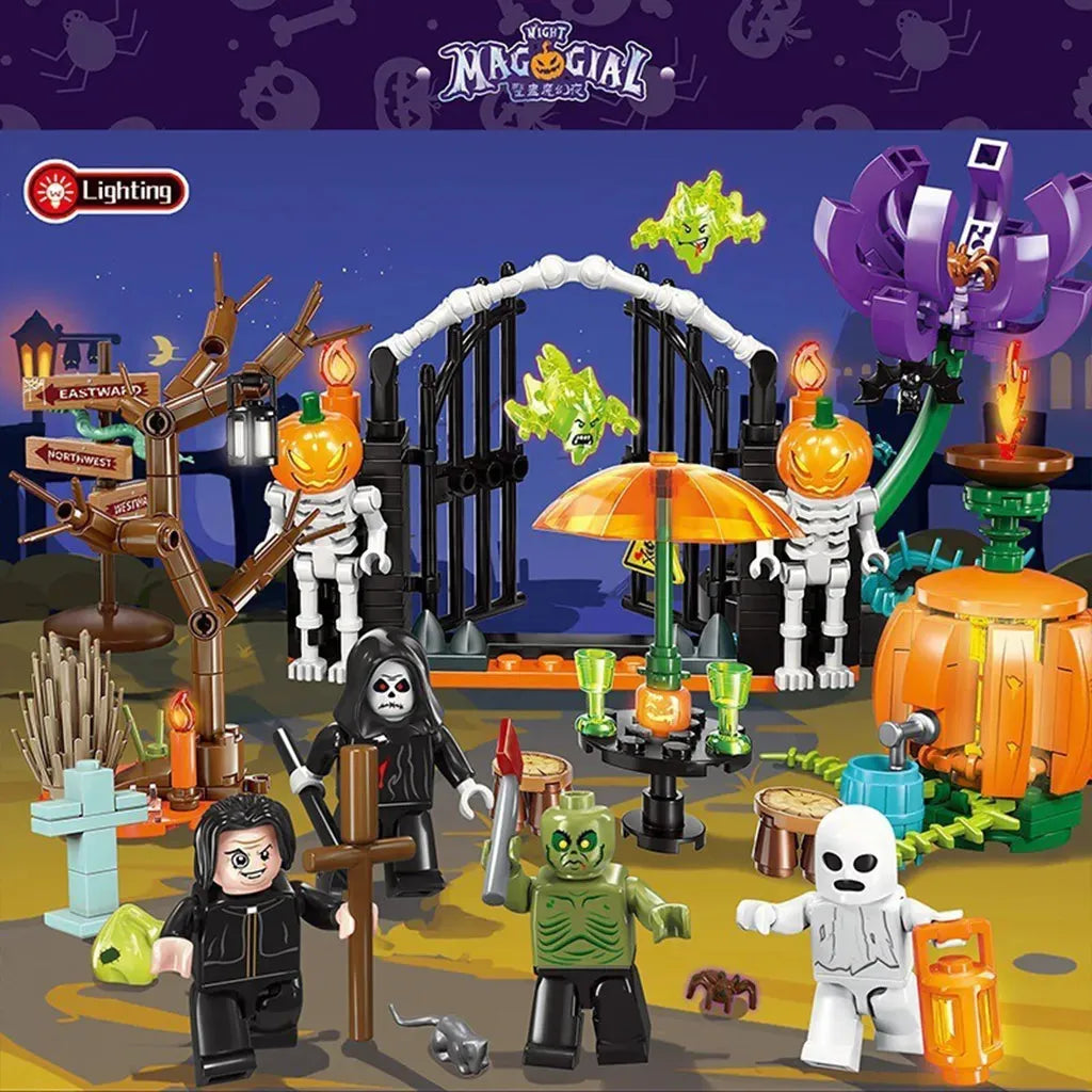 YOTOY Halloween Mischief Magic Night: Pumpkin Wizard Conducts Kids' Spooky Building Block Assembly - YOTOY