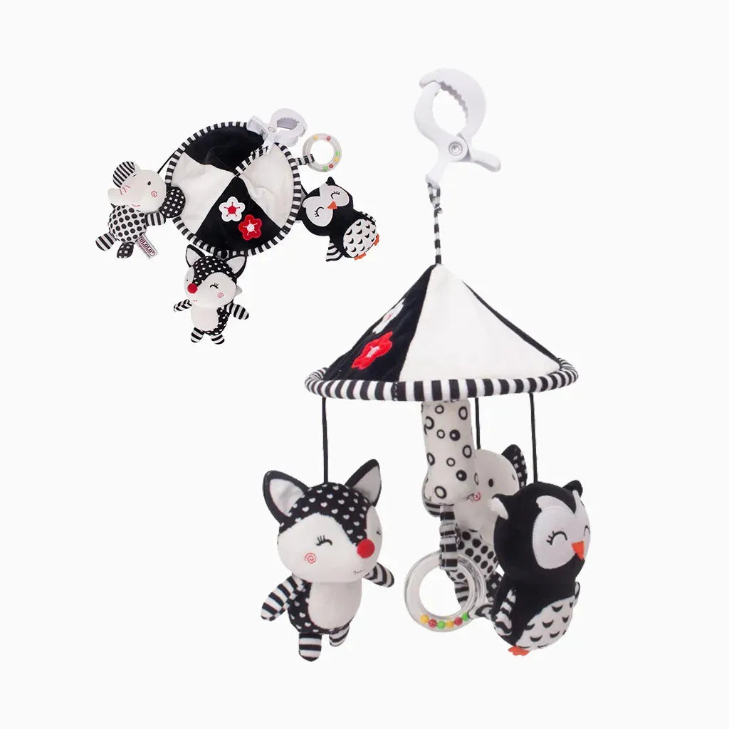 YOTOY Infant Black & White Visual Stimulating Mobile with Rotating Wind Chimes | Baby Crib Attachment & Stroller Toy - YOTOY