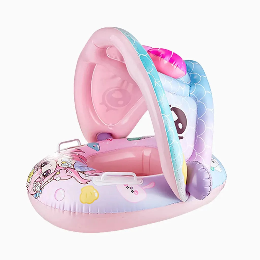 YOTOY Inflatable Pink Mermaid Handle Swim Ring with Sunshade for Kids & Toddlers - YOTOY